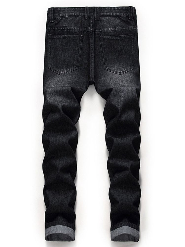 Calça Jeans Masculina De Cintura Média Com Zíper Reto