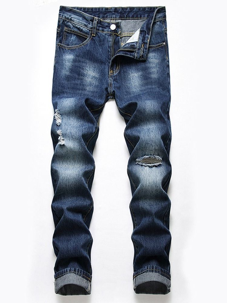 Calça Jeans Masculina De Cintura Média Com Zíper Reto