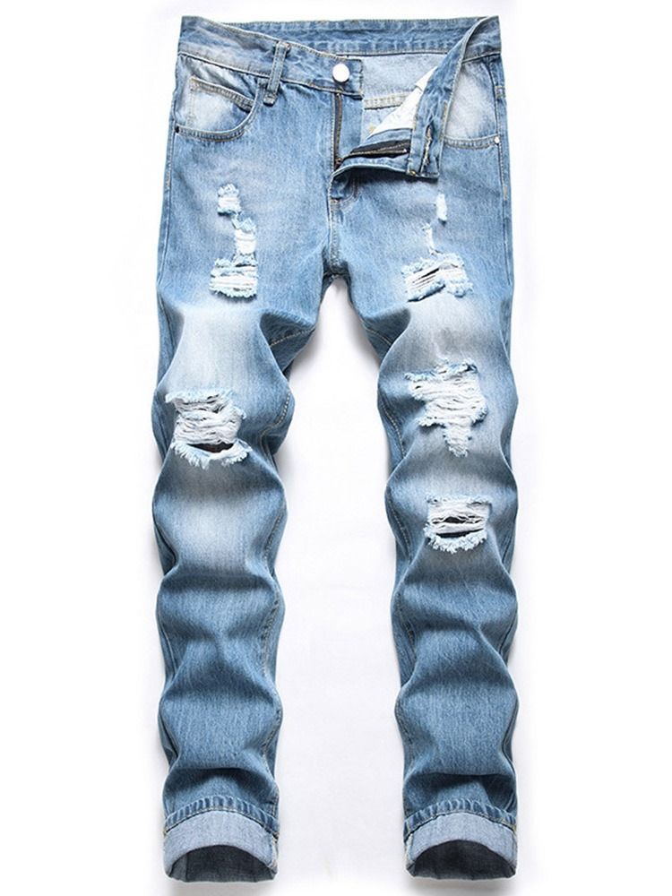 Calça Jeans Masculina De Cintura Média Com Zíper Reto