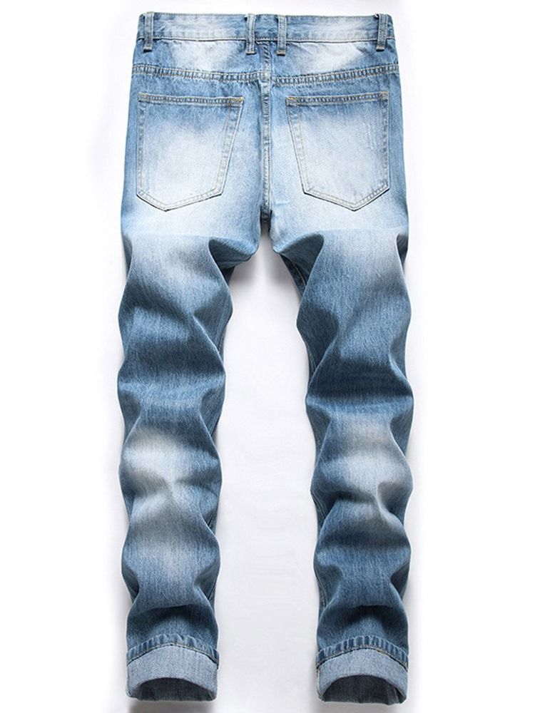 Calça Jeans Masculina De Cintura Média Com Zíper Reto