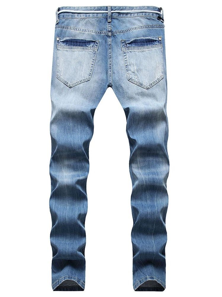 Calça Jeans Masculina Com Botão De Hip Hop Straight Hole