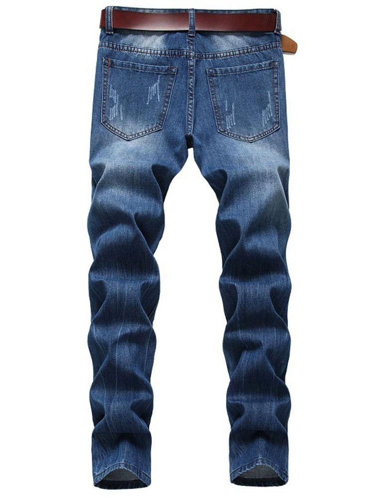 Calça Jeans Masculina Com Zíper De Cintura Média E Camuflagem Reta