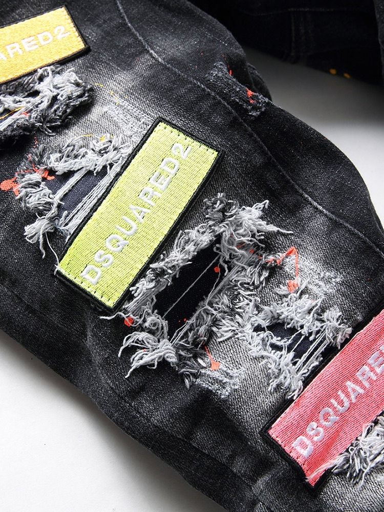 Calça Jeans Masculina Coreana De Cintura Média De Botão Reto Com Letras