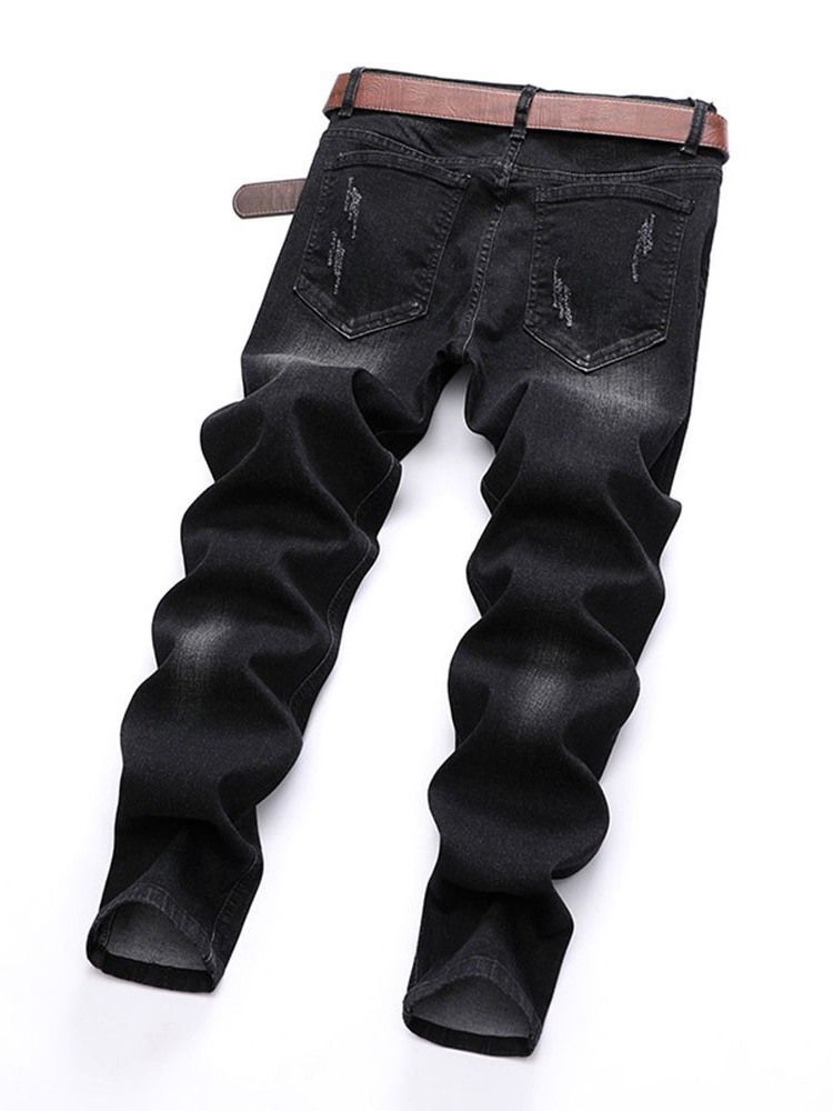 Calça Jeans Masculina Europeia Com Buraco Médio E Cintura Média