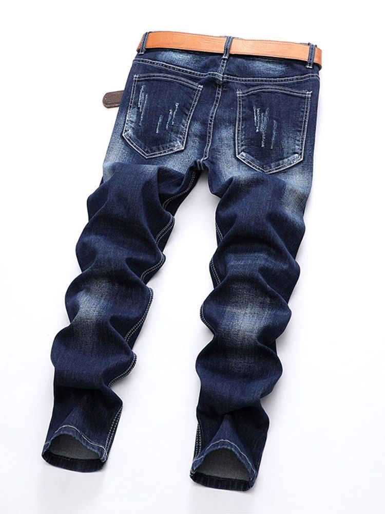 Calça Jeans Masculina Europeia Com Buraco Médio E Cintura Média