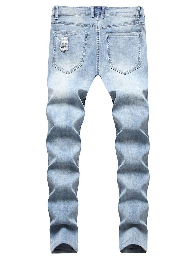 Calça Jeans Masculina Europeia Com Zíper Reto Liso