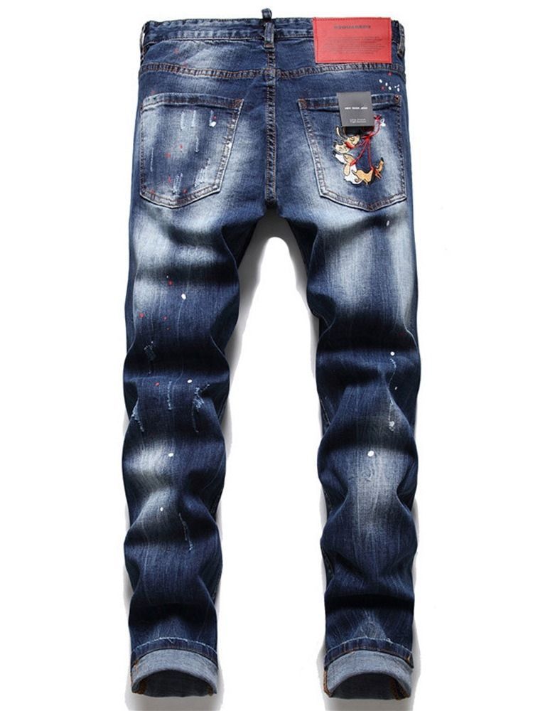 Calça Jeans Masculina De Hip Hop Com Botão De Bolso