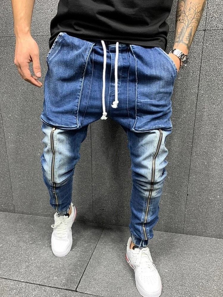 Calça Jeans Masculina Hip Hop Com Cadarço