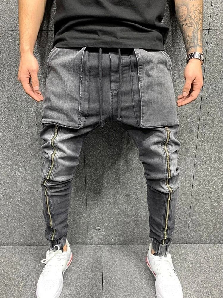 Calça Jeans Masculina Hip Hop Com Cadarço