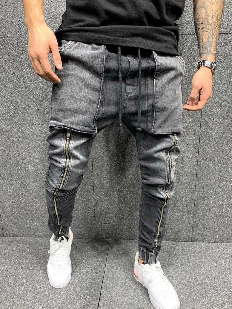 Calça Jeans Masculina Hip Hop Com Cadarço