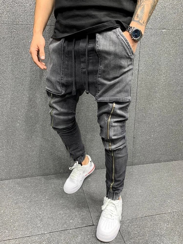 Calça Jeans Masculina Hip Hop Com Cadarço