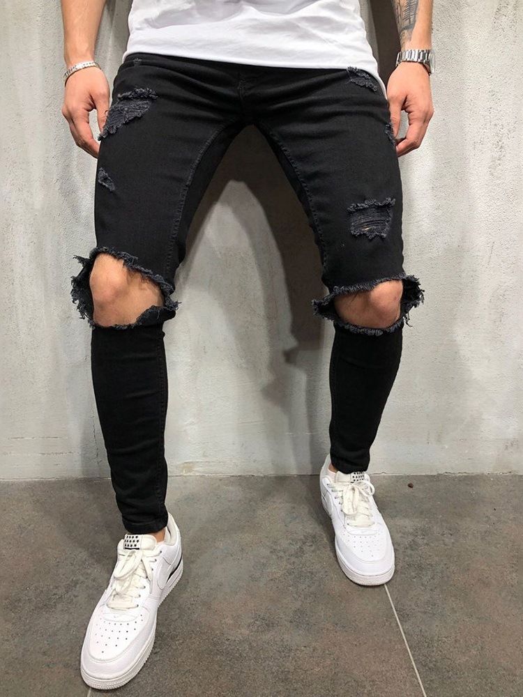 Calça Jeans Masculina Lisa Com Zíper