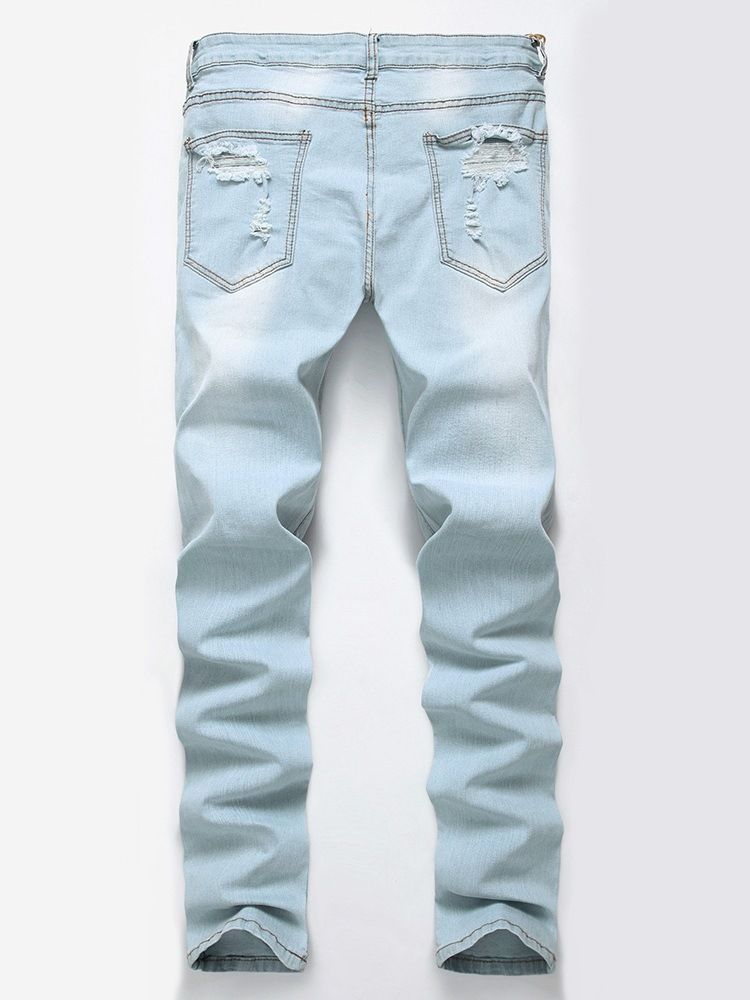 Calça Jeans Masculina Lisa Com Zíper Europeu