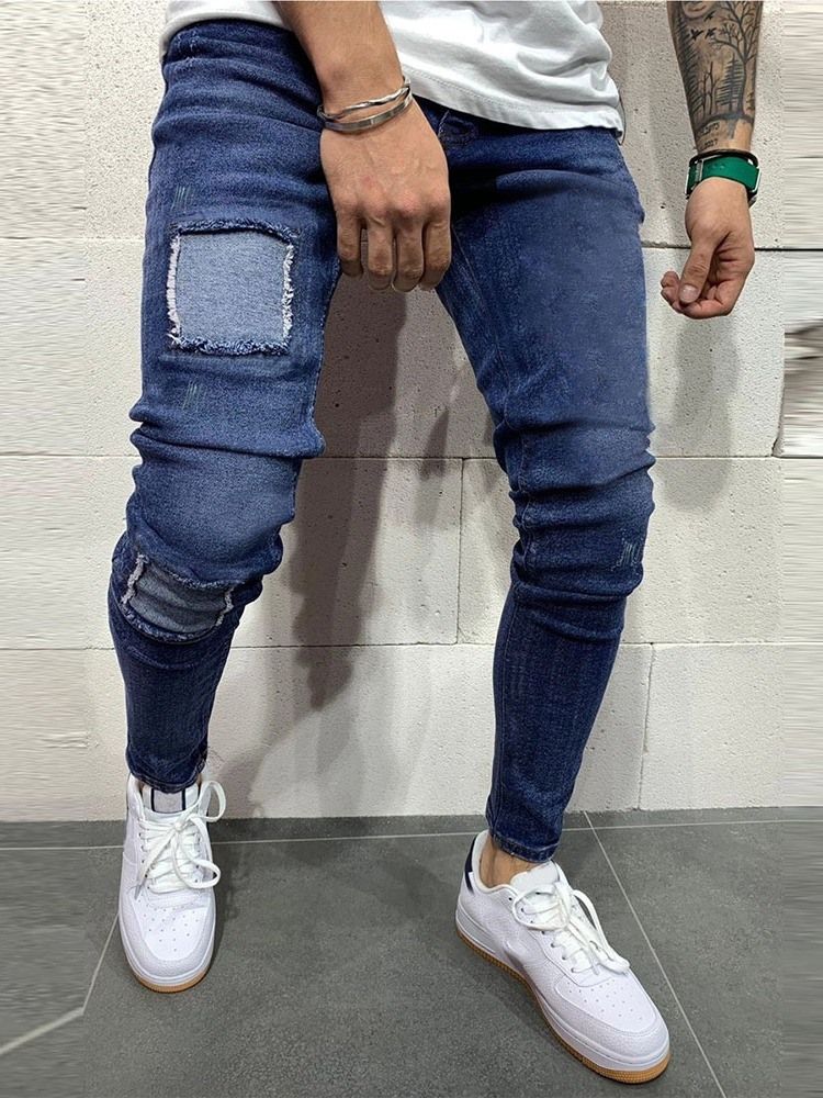 Calça Jeans Masculina Lisa Coreana De Cintura Média