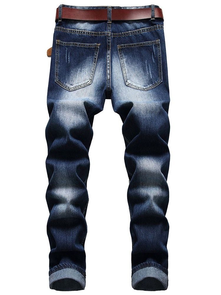 Calça Jeans Masculino Com Zíper Cintura Média E Buraco Médio