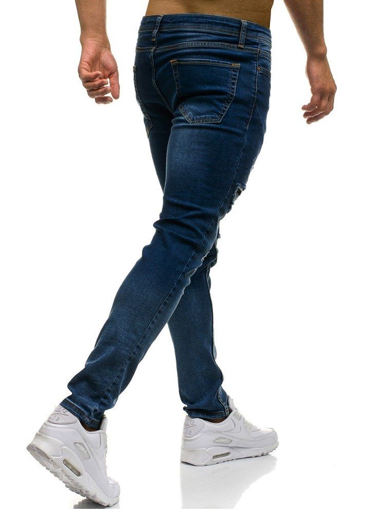 Calça Jeans Simples Desgastada Inelástica Masculina Casual Rasgada