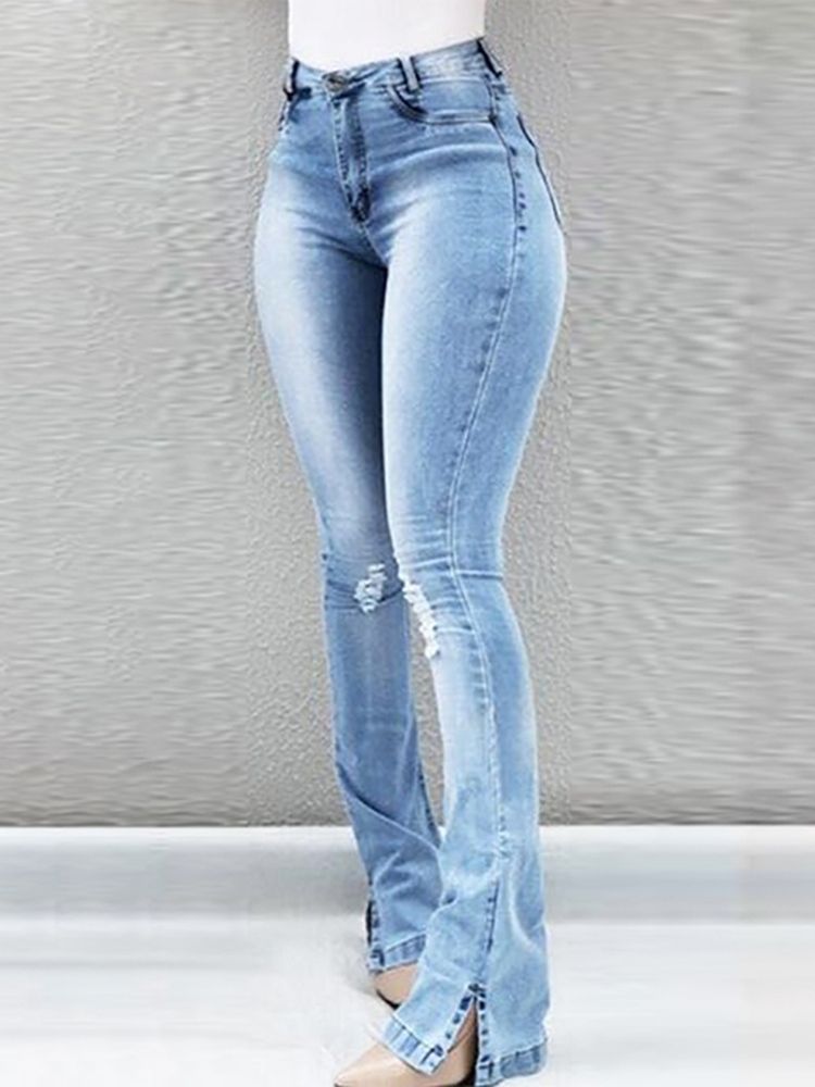 Calça Jeans Slim Feminina Hole Zipper Skinny