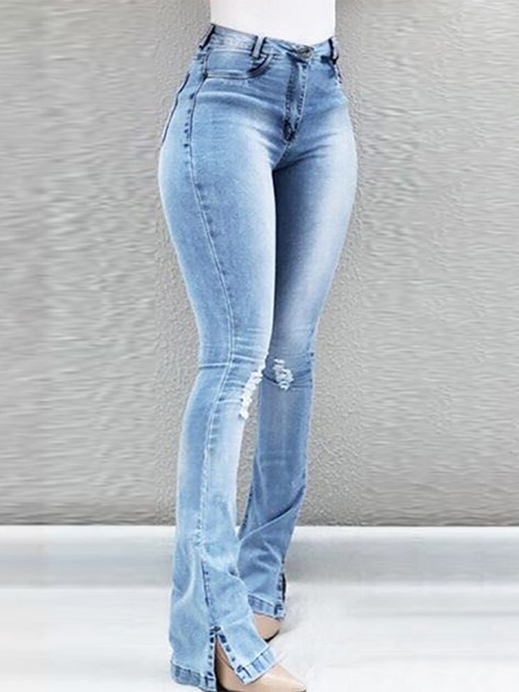 Calça Jeans Slim Feminina Hole Zipper Skinny