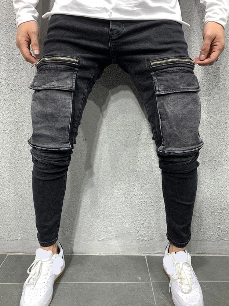 Calça Lápis Bolso Casual De Cintura Média Calça Jeans Masculina