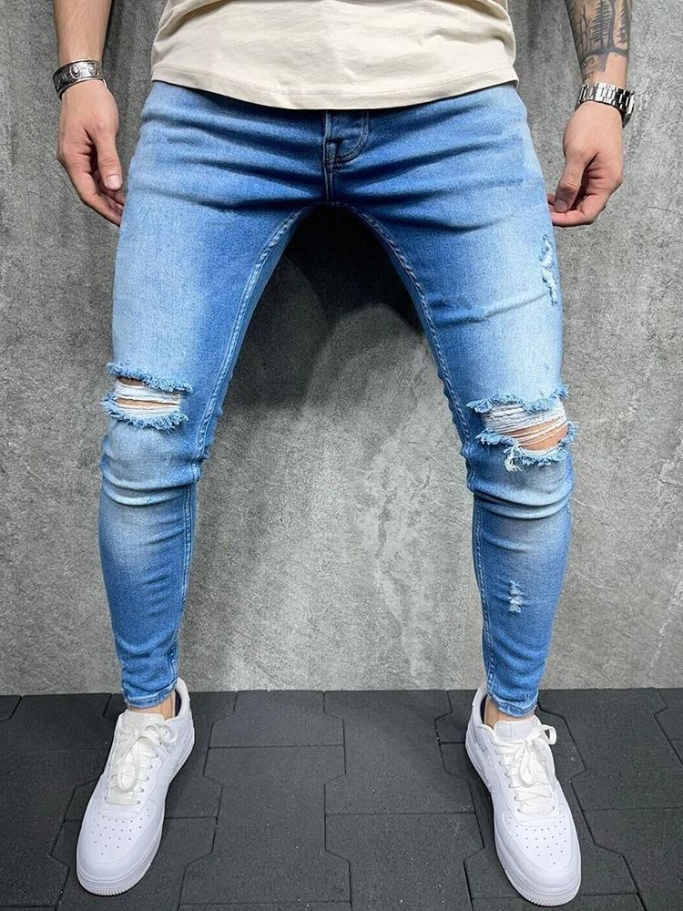 Calça Lápis Bolso Calça Jeans Casual Com Zíper Masculino