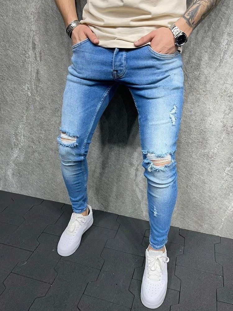 Calça Lápis Bolso Calça Jeans Casual Com Zíper Masculino