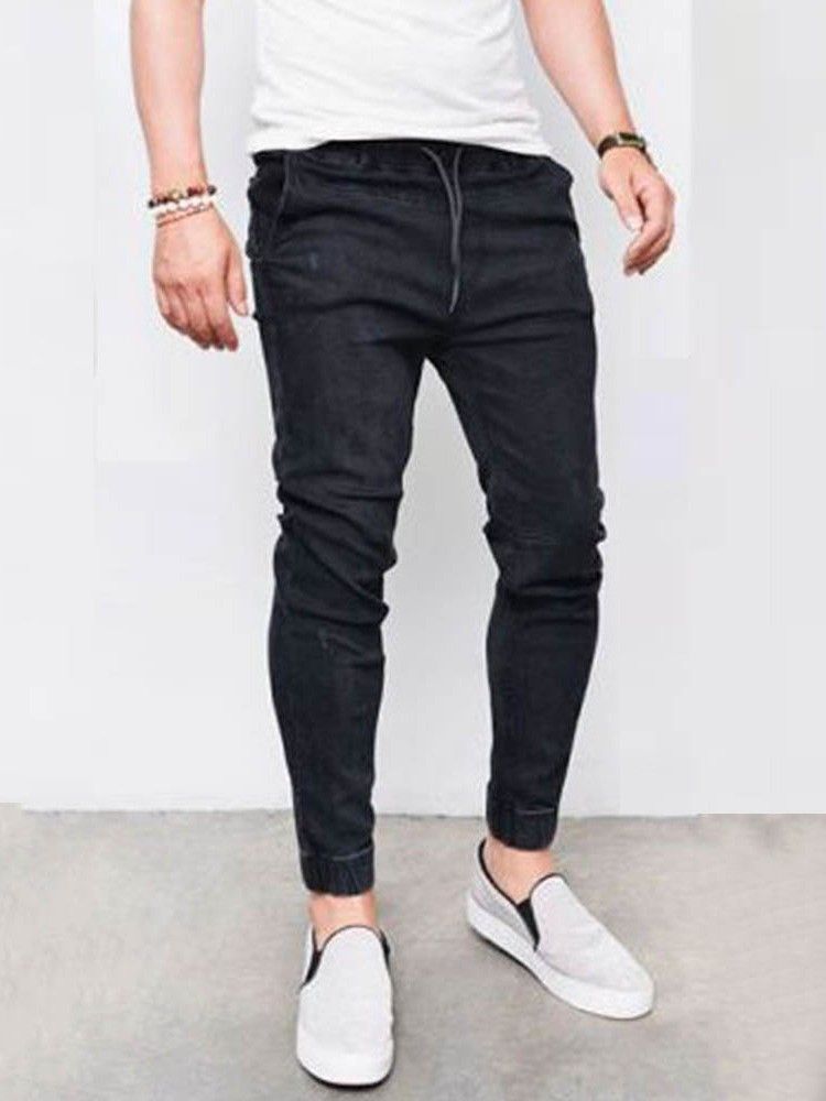 Calça Lápis De Bolso Liso Jeans Casual Masculino