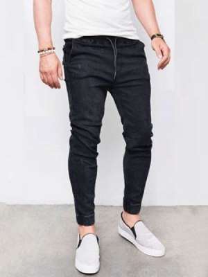 Calça Lápis De Bolso Liso Jeans Casual Masculino