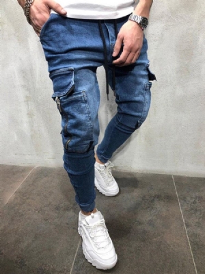 Calça Lápis De Bolso Liso Calça Jeans Masculino