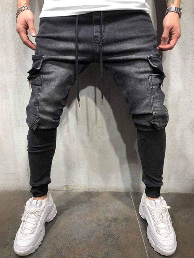 Calça Lápis De Bolso Liso Calça Jeans Masculino