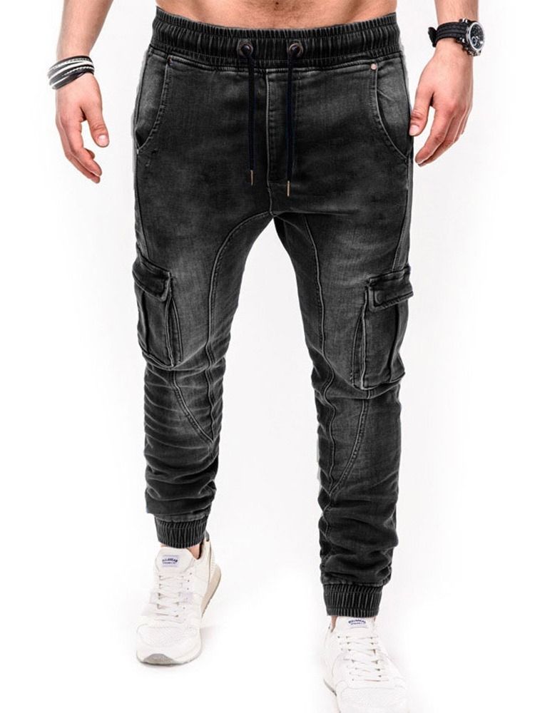 Calça Lápis De Bolso Masculina Casual Jeans De Cintura Média