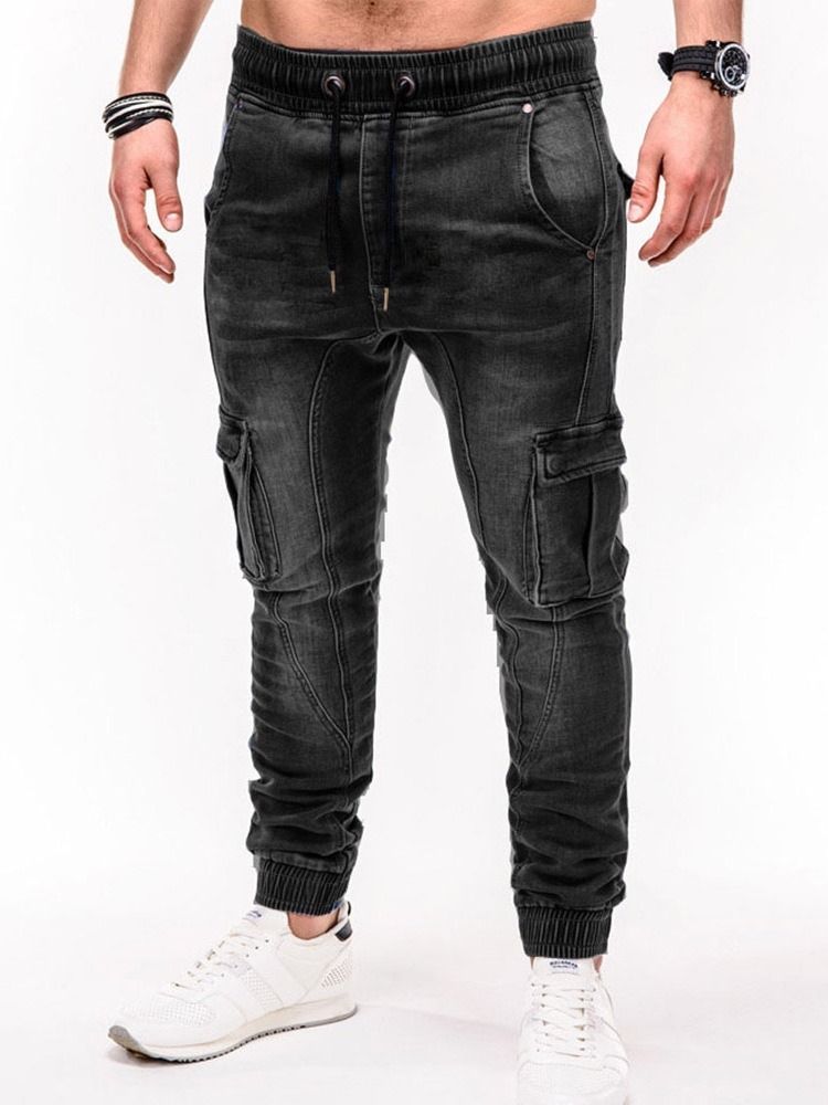 Calça Lápis De Bolso Masculina Casual Jeans De Cintura Média