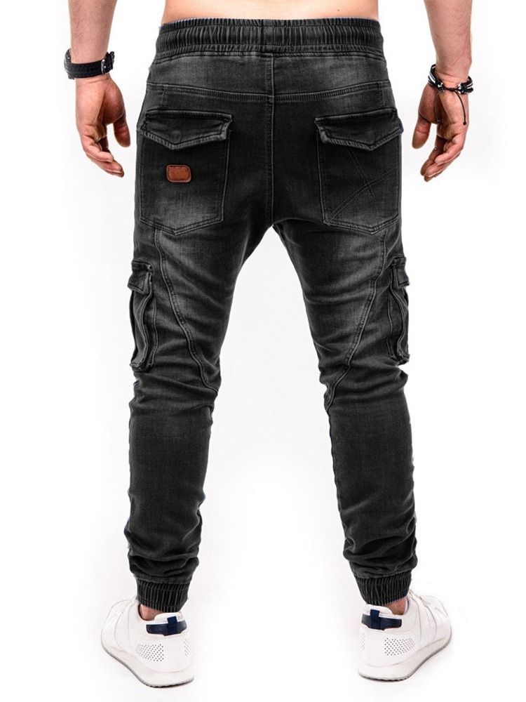 Calça Lápis De Bolso Masculina Casual Jeans De Cintura Média