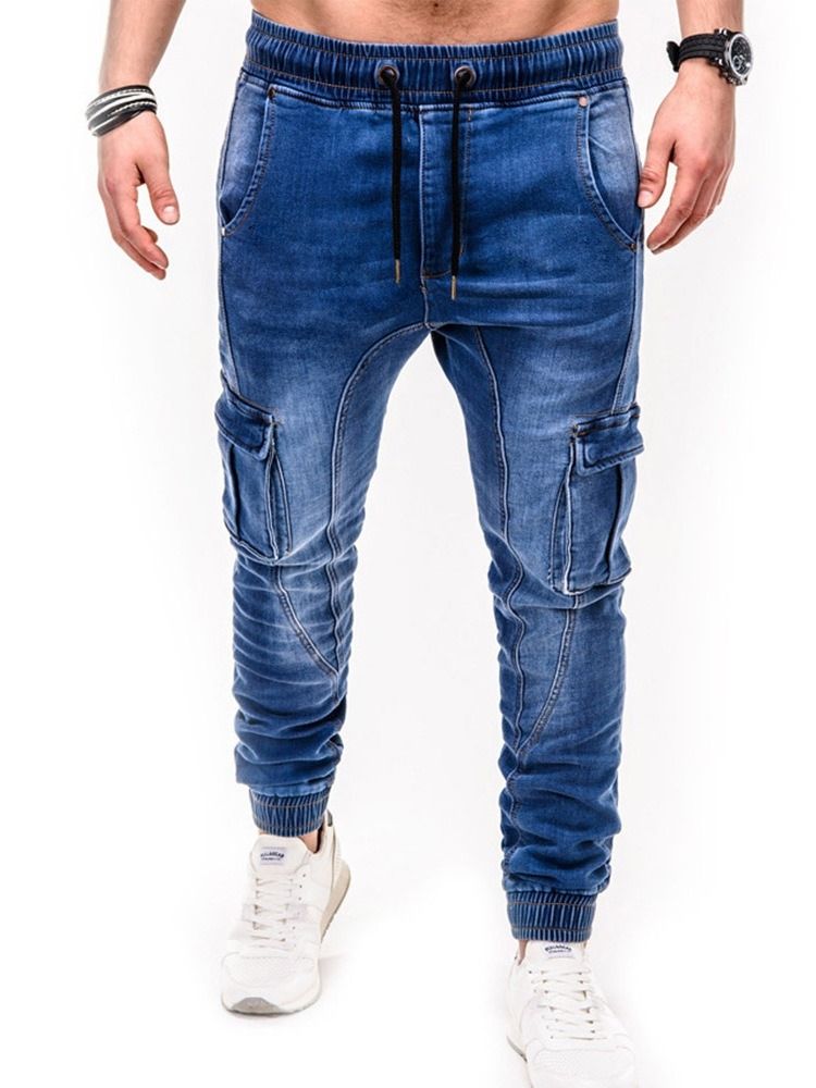 Calça Lápis De Bolso Masculina Casual Jeans De Cintura Média