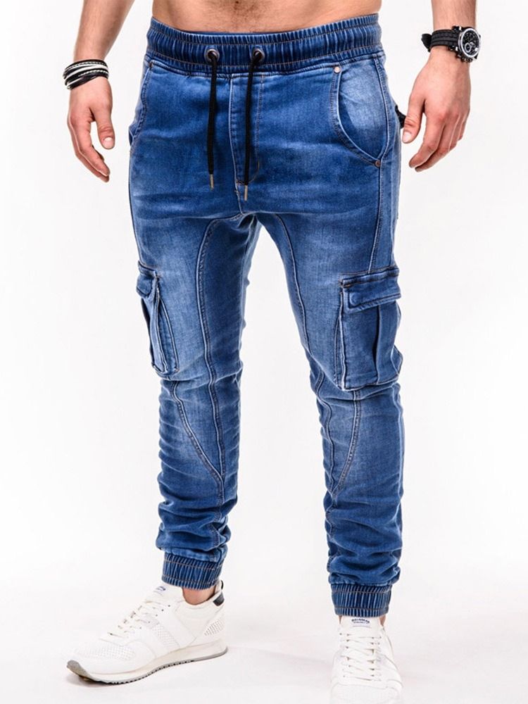 Calça Lápis De Bolso Masculina Casual Jeans De Cintura Média