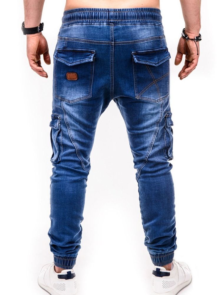 Calça Lápis De Bolso Masculina Casual Jeans De Cintura Média