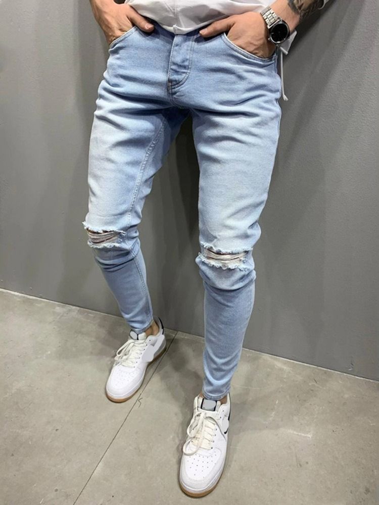 Calça Lápis De Bolso Masculino Com Zíper De Cintura Média