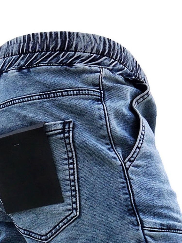 Calça Lápis Bordado Casual Homem Jeans Cintura Média