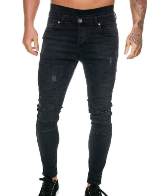 Calça Lápis Lápis Botão Calça Jeans Casual Masculina