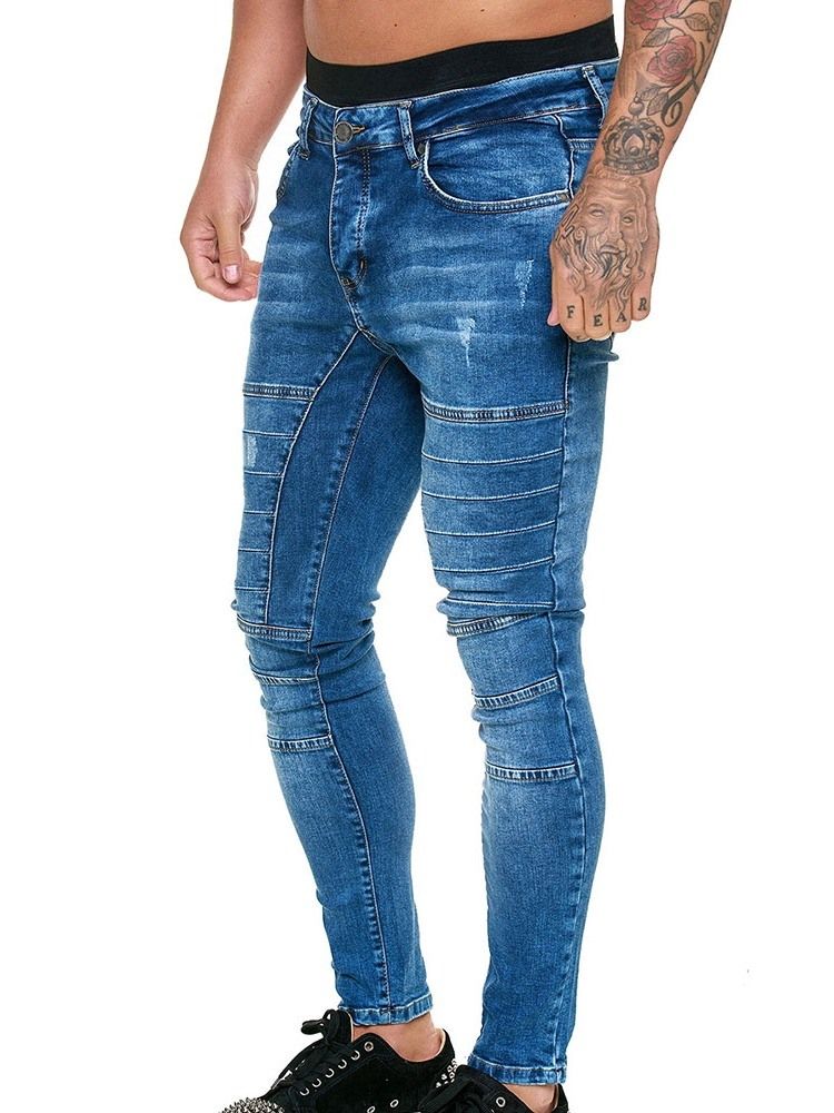 Calça Lápis Lápis Botão Calça Jeans Casual Masculina