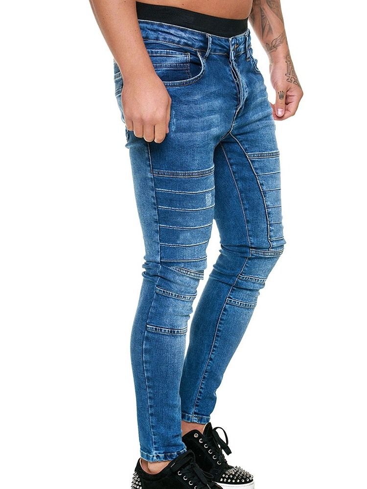 Calça Lápis Lápis Botão Calça Jeans Casual Masculina