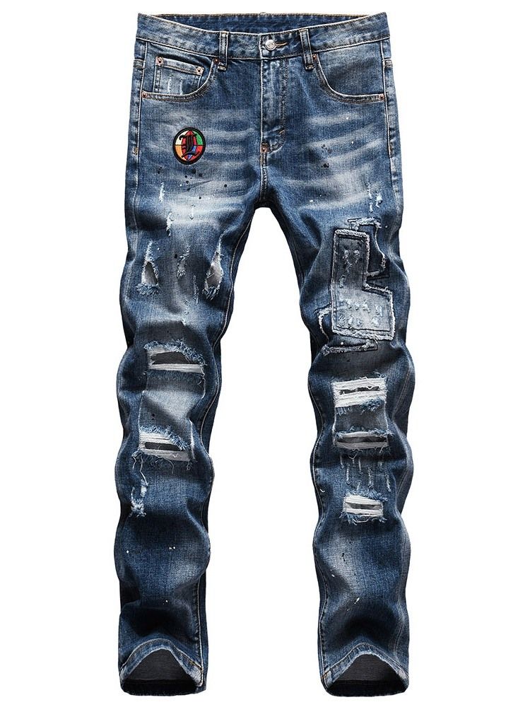 Calça Lápis Buraco Cintura Média Calça Jeans Casual Masculino