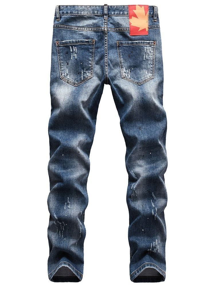 Calça Lápis Buraco Cintura Média Calça Jeans Casual Masculino