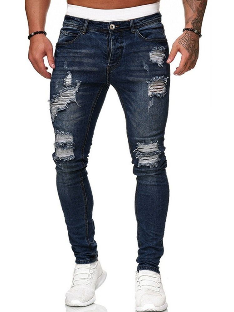 Calça Lápis Buraco Cintura Média Zíper Calça Jeans Masculina