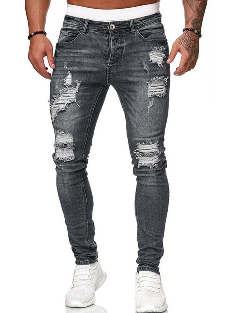 Calça Lápis Buraco Cintura Média Zíper Calça Jeans Masculina