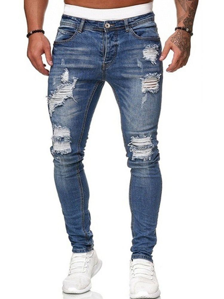 Calça Lápis Buraco Cintura Média Zíper Calça Jeans Masculina