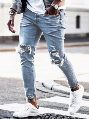 Calça Lápis Buraco Simples Cintura Média Calça Jeans Casual Masculina