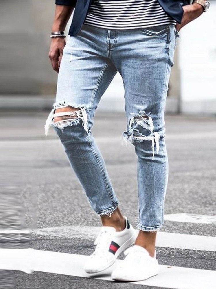 Calça Lápis Buraco Simples Cintura Média Calça Jeans Casual Masculina