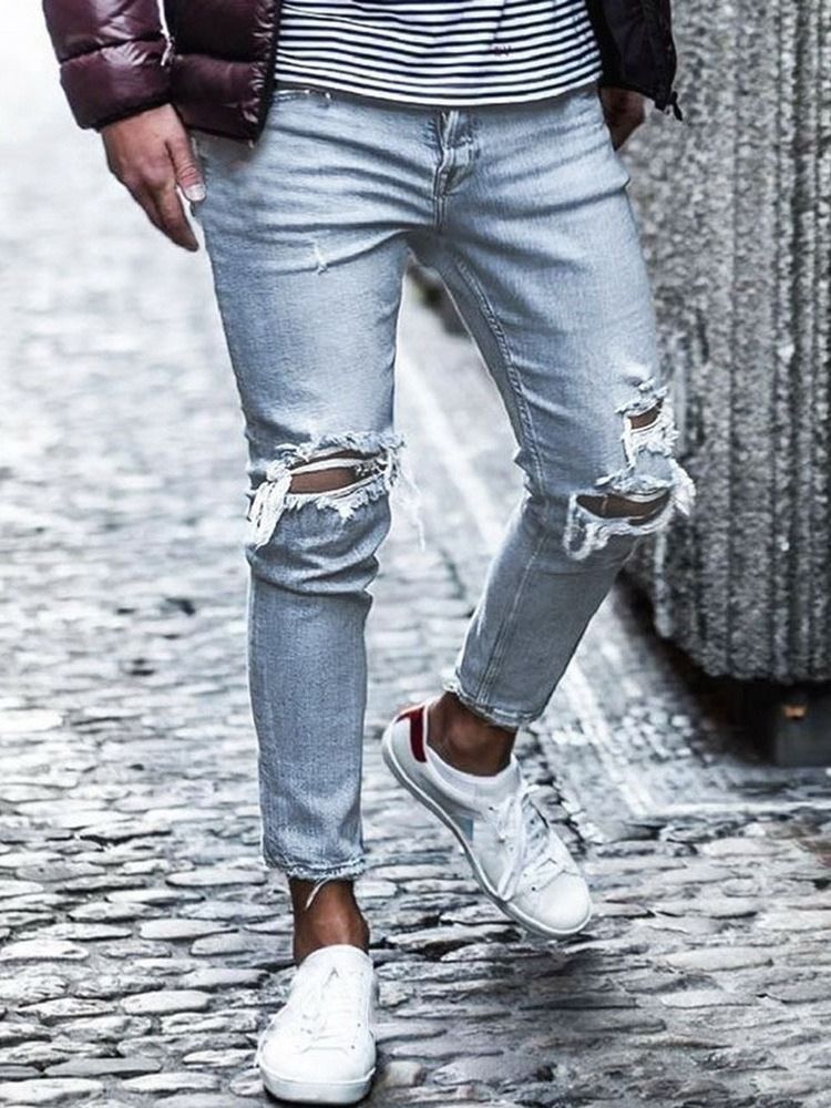 Calça Lápis Buraco Simples Cintura Média Calça Jeans Casual Masculina