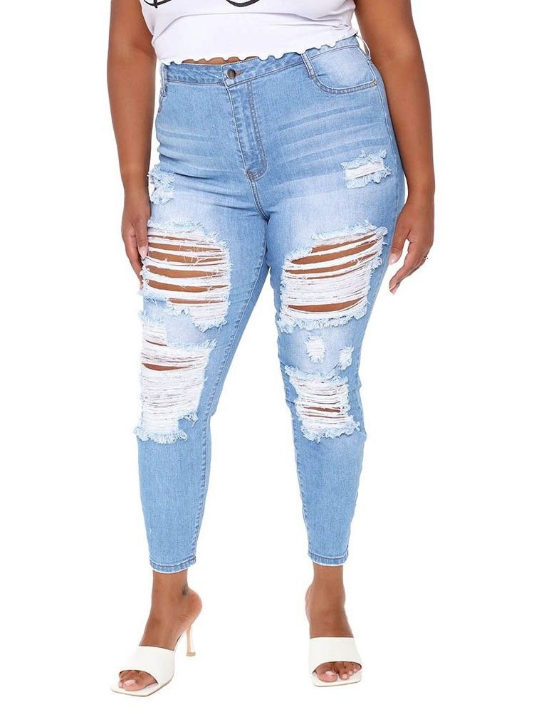 Calça Lápis Buraco Simples Calça Jeans Skinny Feminina Com Zíper