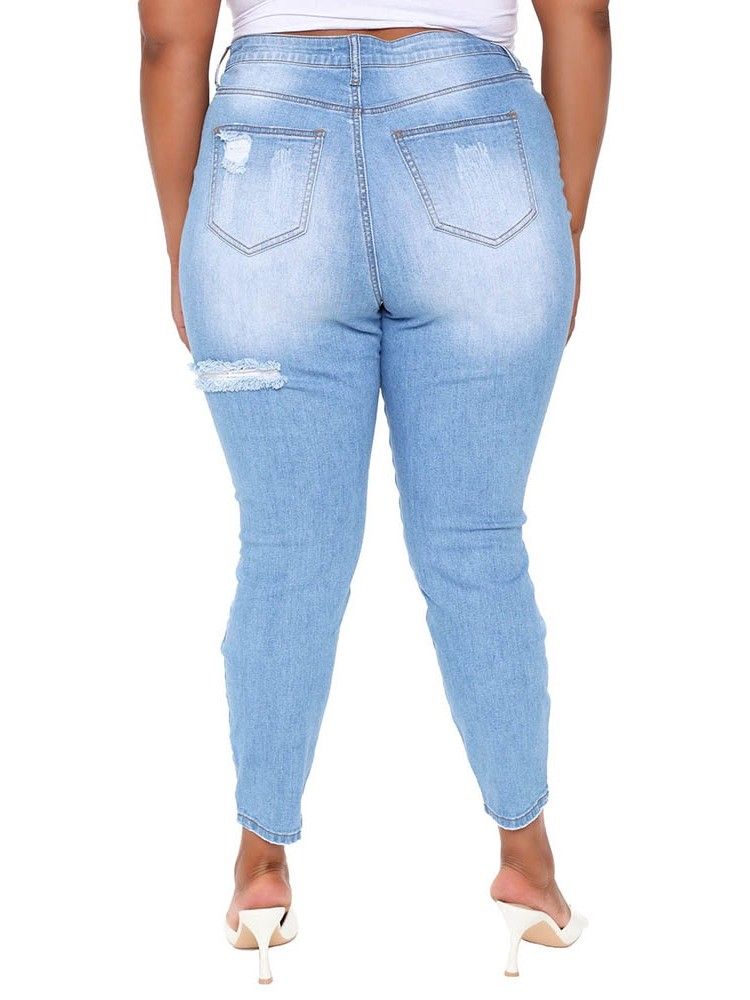 Calça Lápis Buraco Simples Calça Jeans Skinny Feminina Com Zíper